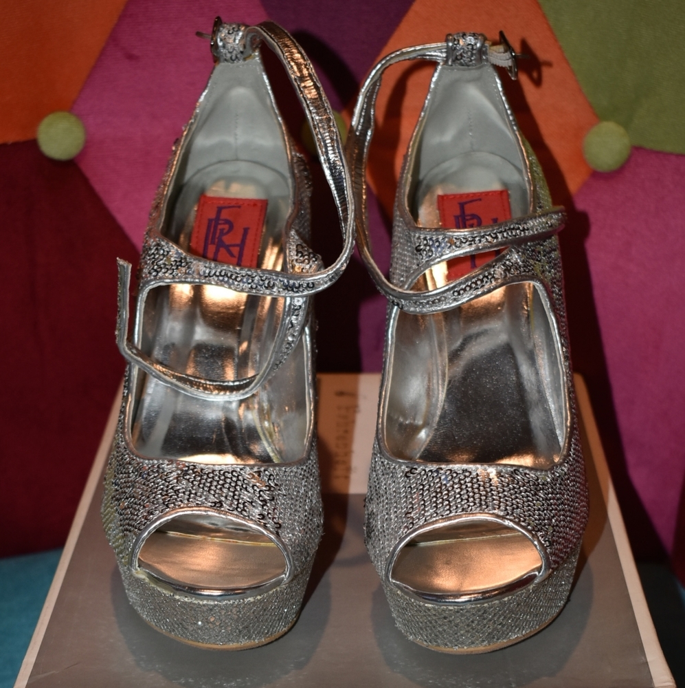 Fahrenheit Sequence Silver Wedge Dress Heels